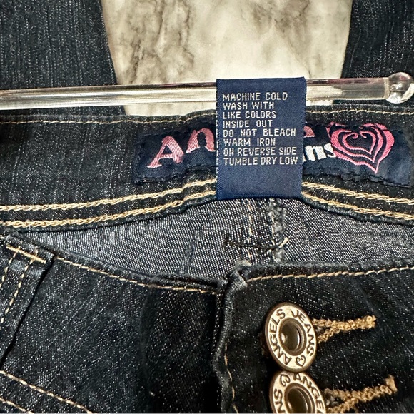 Angel Womens Sz 16 Dark Wash Flip Cuff Denim Blue Jean Capri Rockabilly Sock Hop - Picture 9 of 9